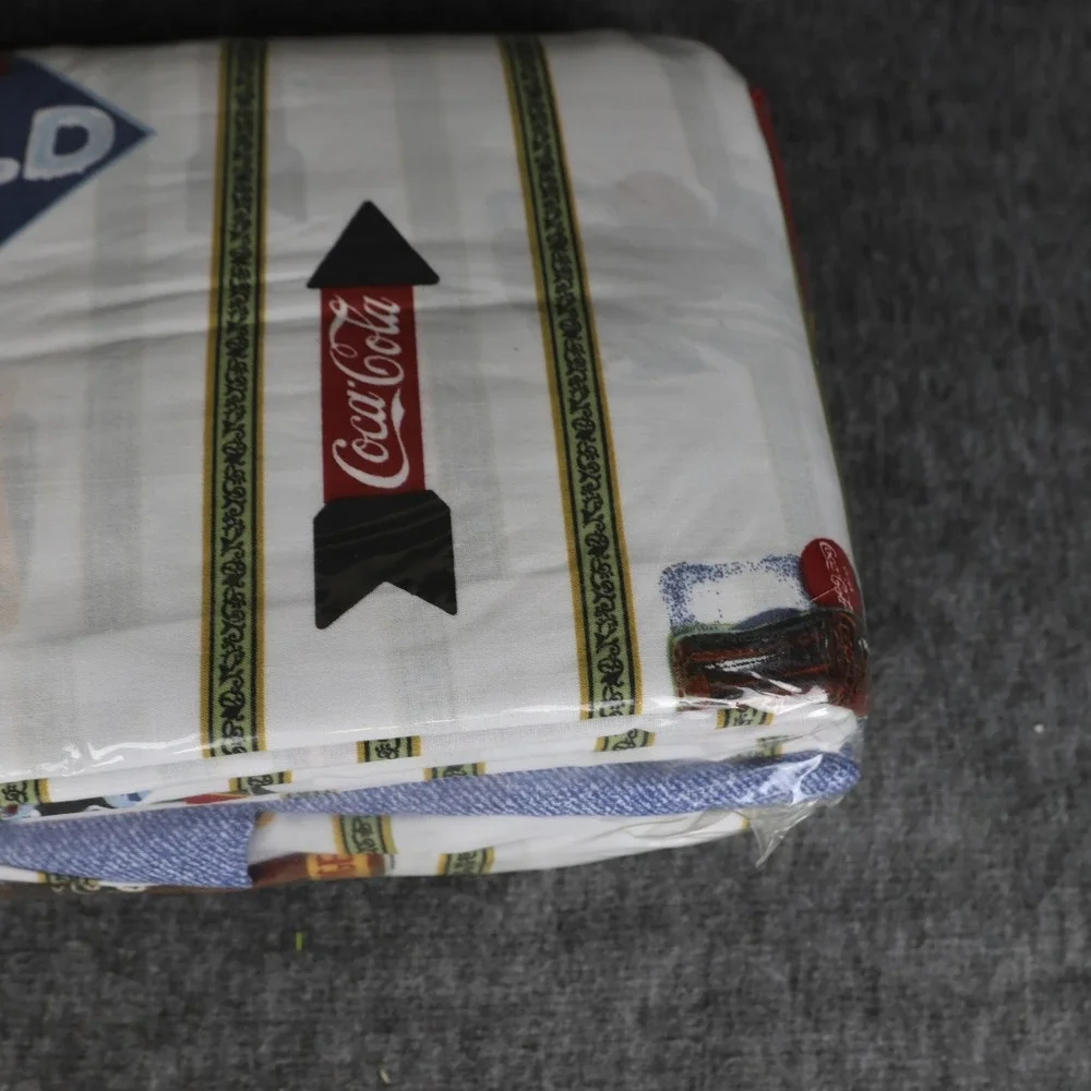 Vintage Coca-Cola Double Sheet Set Ice Cold Bottle Stripe Full Pattern Bedding